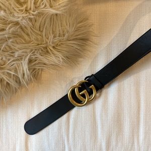 Gucci Double G Belt Black Leather 1” (Medium) Width Size 75